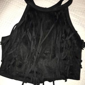 Black fringe crop top
